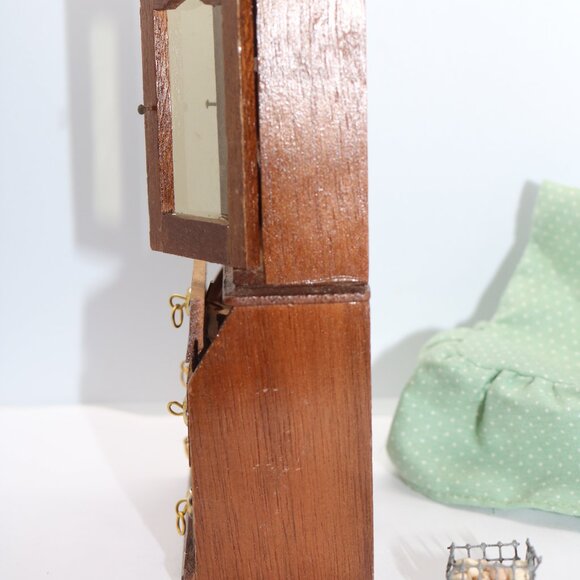 Vintage dollhouse wooden secretary desk set W/basket of eggs & chair cover - Picture 6 of 7